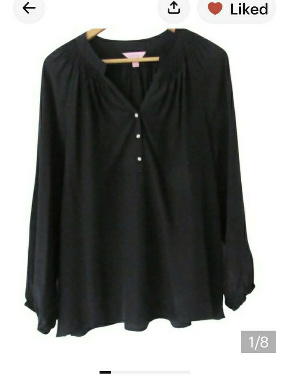Lilly Pulitzer Silk Elsa Blouse Top Medium Black Split Neck Jewel Buttons